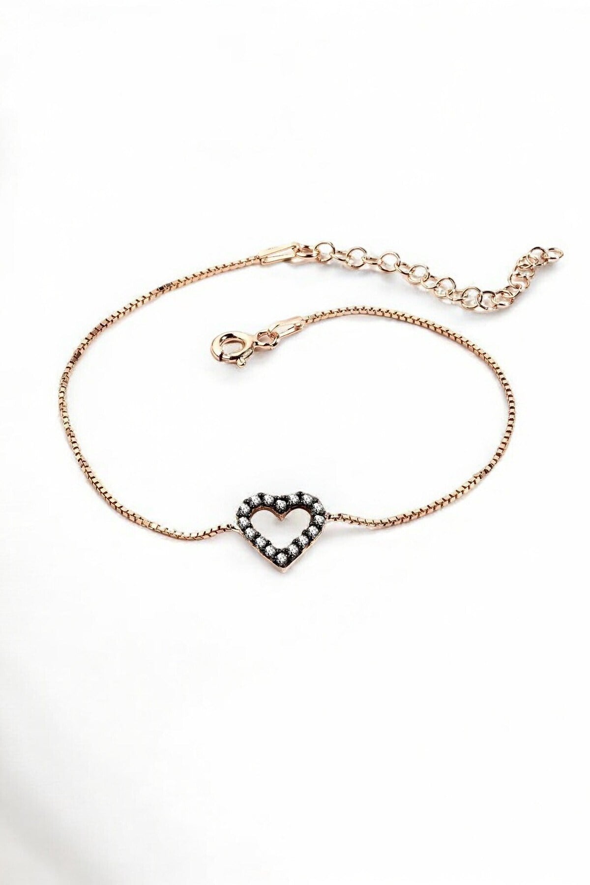 Gümüş 925 Ayar Love Model Zirkon Taşlı Ayarlanablir Rose Kalemli Bileklik