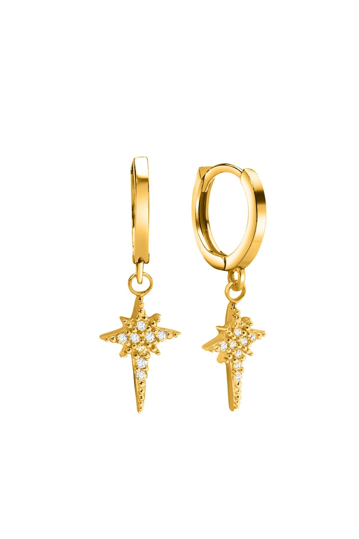 Gümüş 925 Ayar Nova Yıldız Zirkon Taşlı Halkalı Gold Küpe