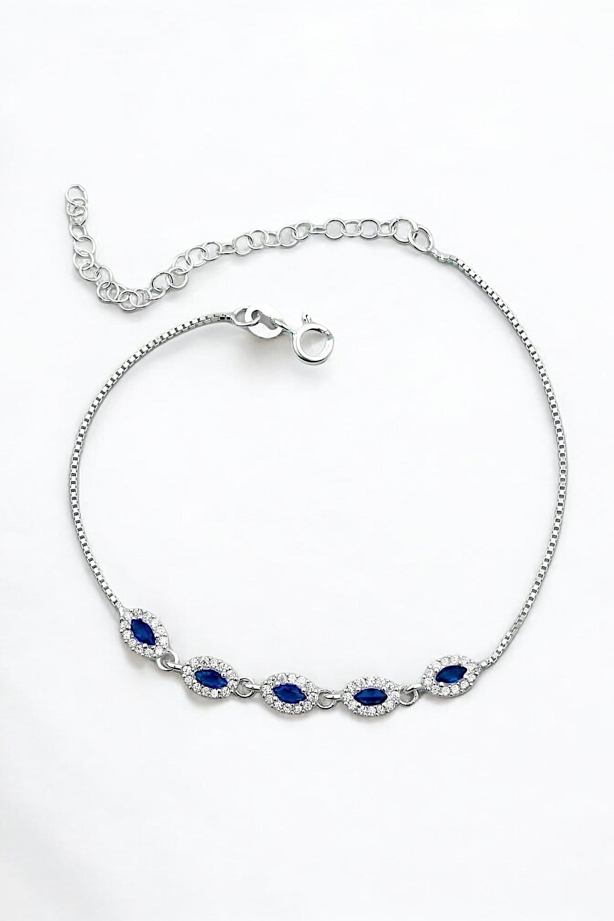 Gümüş 925 Ayar Oval Zirkon Safir Taşlı Suyolu Ayarlanabilir Bileklik