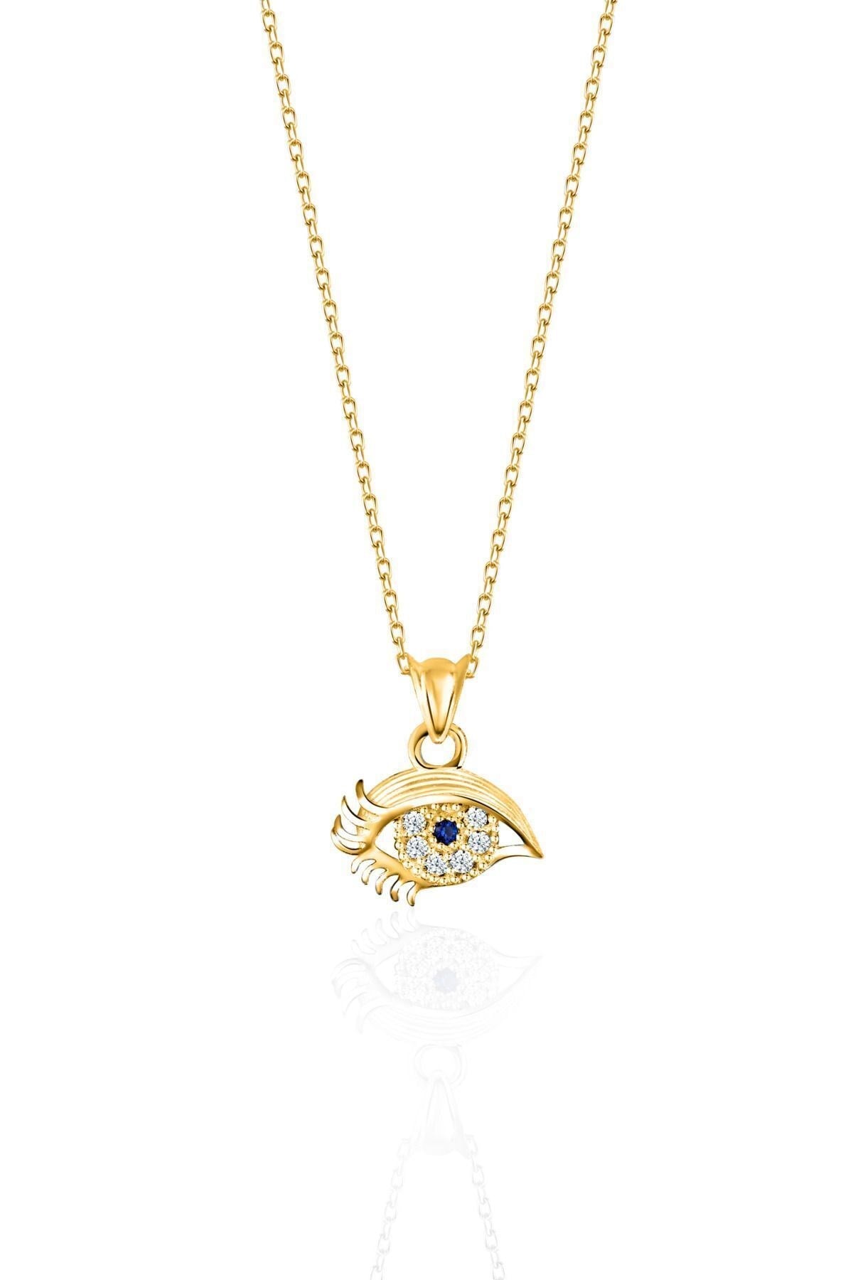 Gümüş 925 Ayar Safir Zirkon Taşlı Göz Gold Kolye