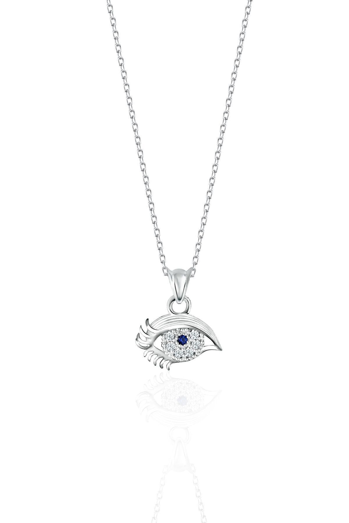 Gümüş 925 Ayar Safir Zirkon Taşlı Göz Kolye