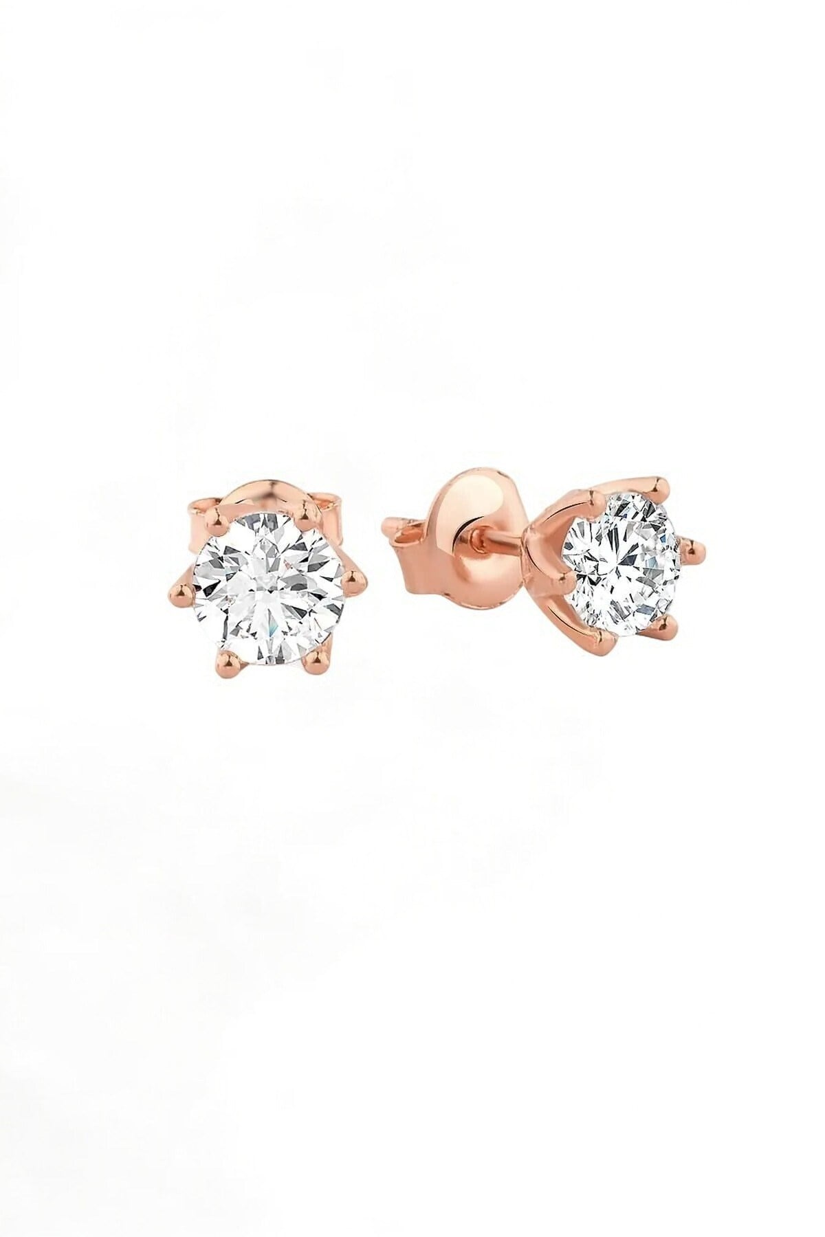 Gümüş 925 Ayar Zirkon 5 Mm Özel Tasarım V Tel Tırnak Tek Taş Pırlanta Montür Rose Küpe