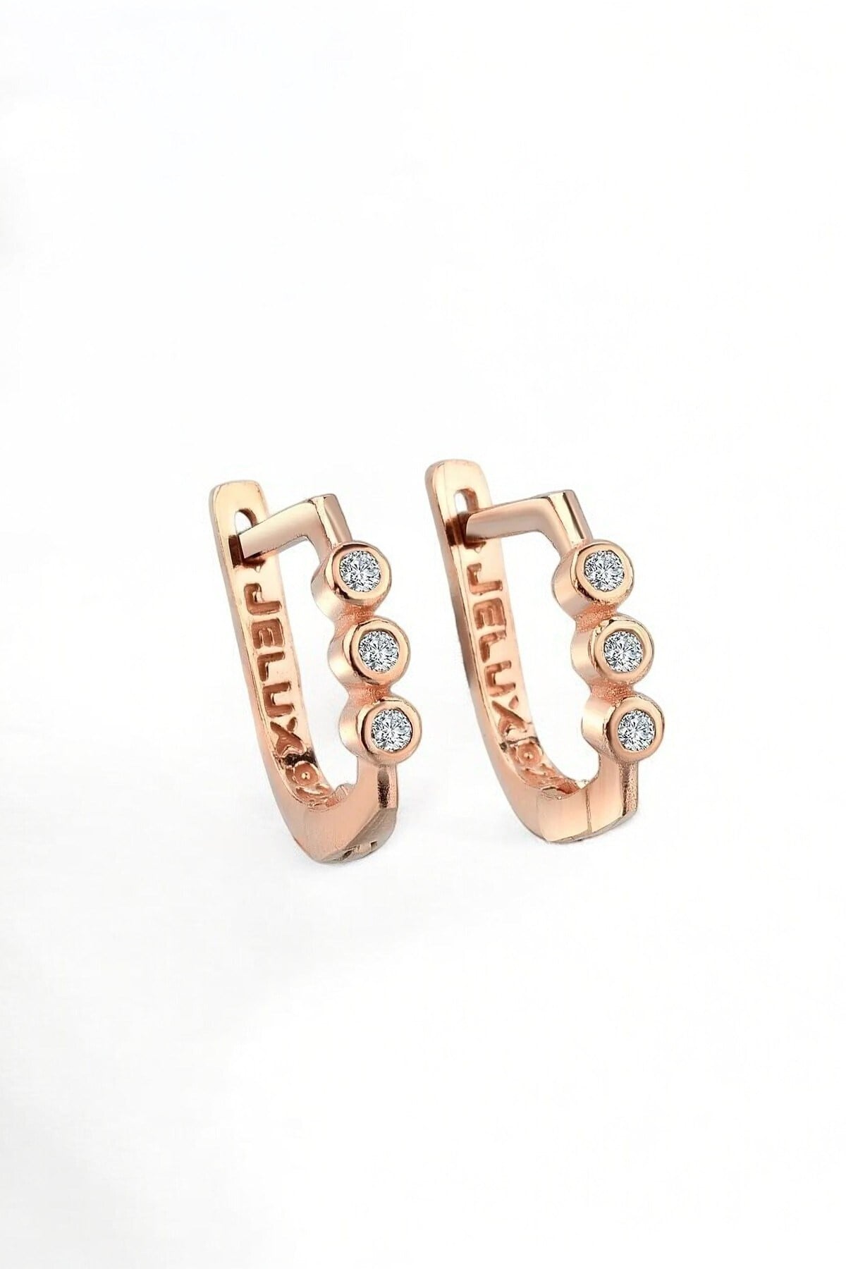 Gümüş 925 Ayar Zirkon Sıralı Yuvarlak Taşlı Model Rose Küpe