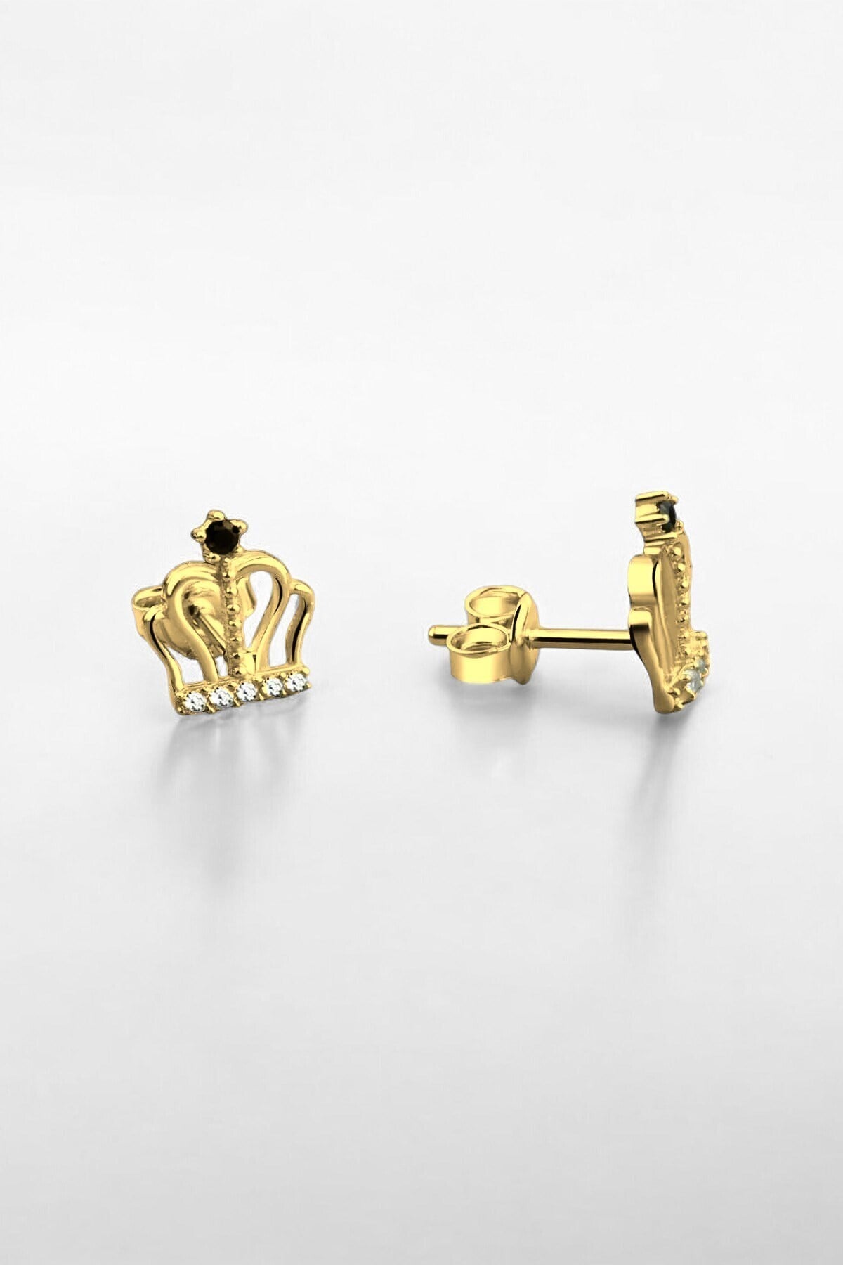 Gümüş 925 Ayar Zirkon Taşlı Gold Renkli Prenses Tacı Küpe