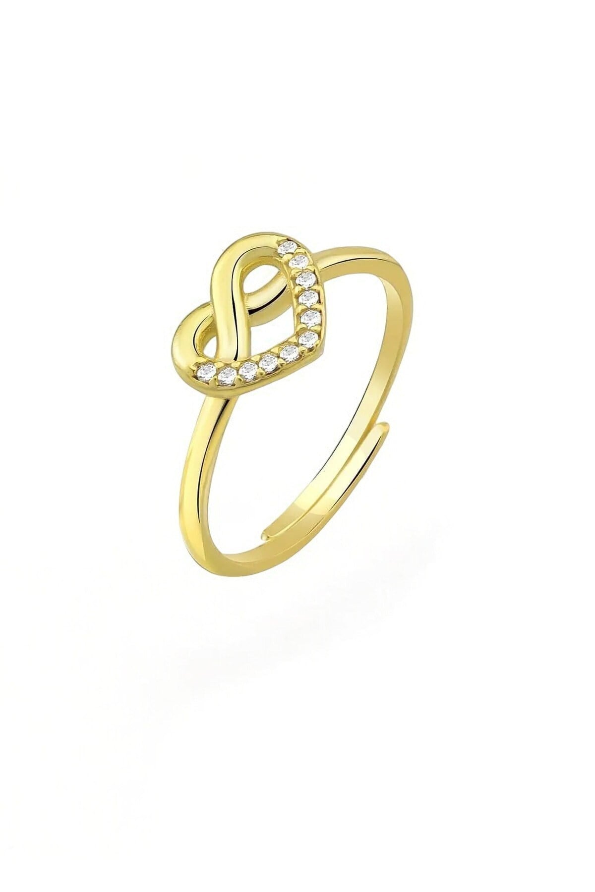 Gümüş 925 Ayar Zirkon Taşlı Sonsuzluk Kalp Model Gold Ayarlanabilir Yüzük