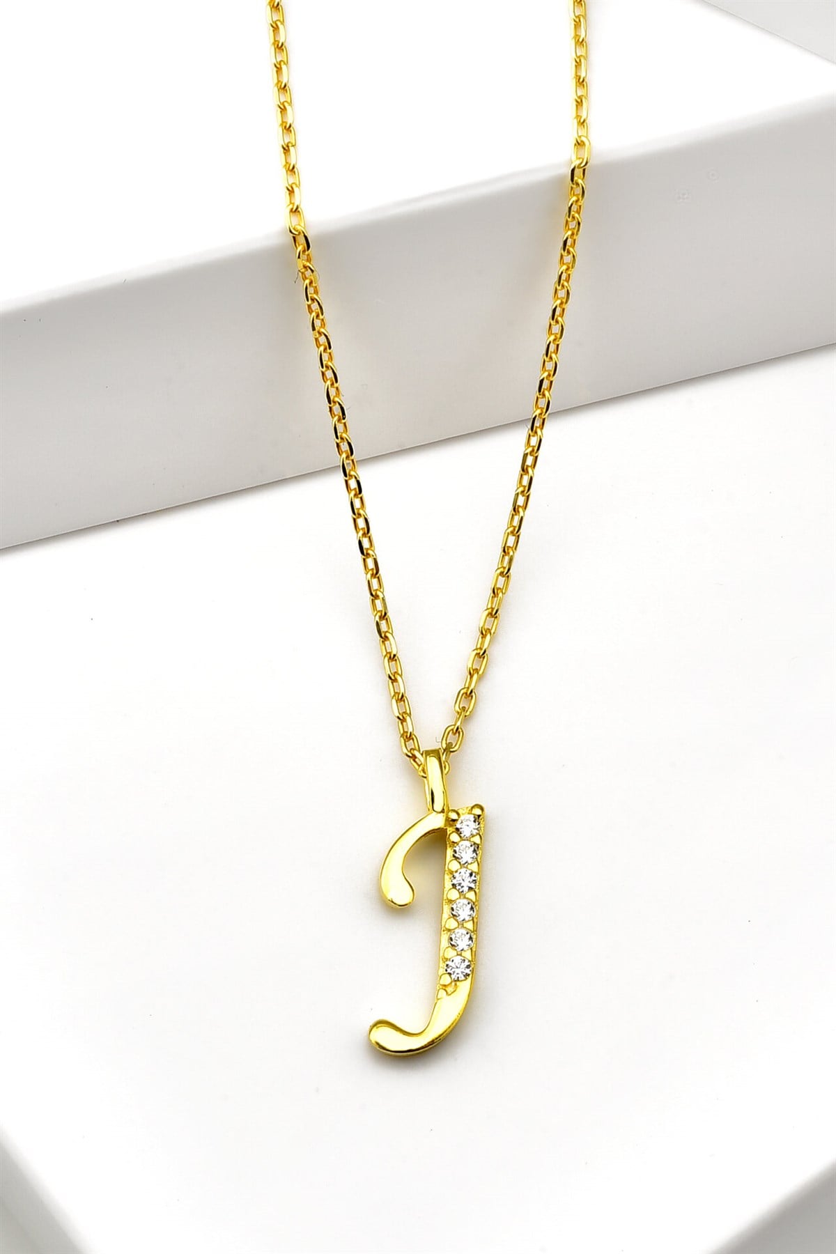 Zirkon Taşlı Minimal Gold Harf Kolye J