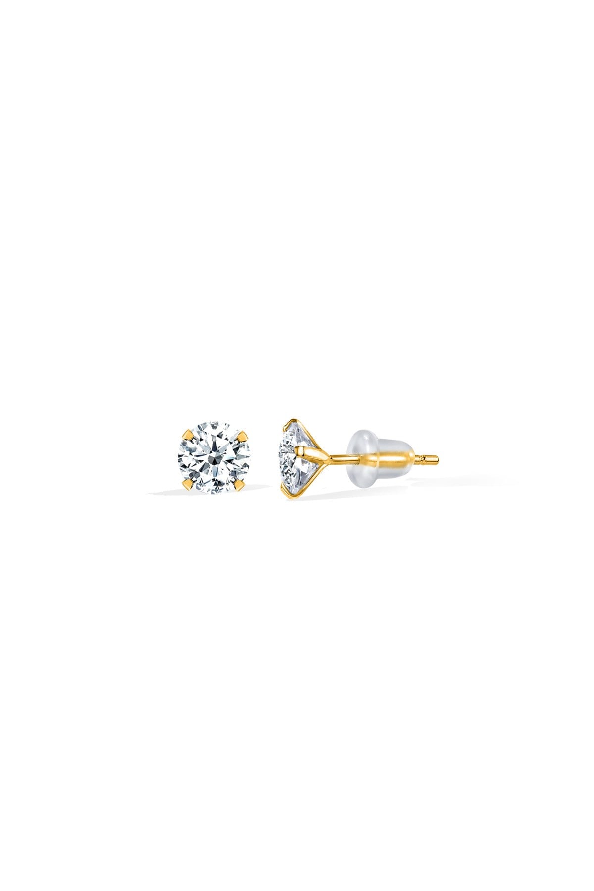 925 Ayar Gümüş 3 Mm Premium Star Kesim Zirkon Taşlı Silikon Kelebekli Çivili Gold  Küpe