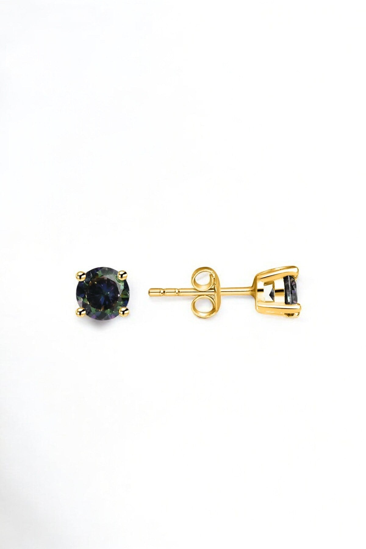 925 Ayar Gümüş 5 mm 4 Tırnaklı Model Premium Star Kesim Mistik Topaz Taşlı Çivili Gold Küpe