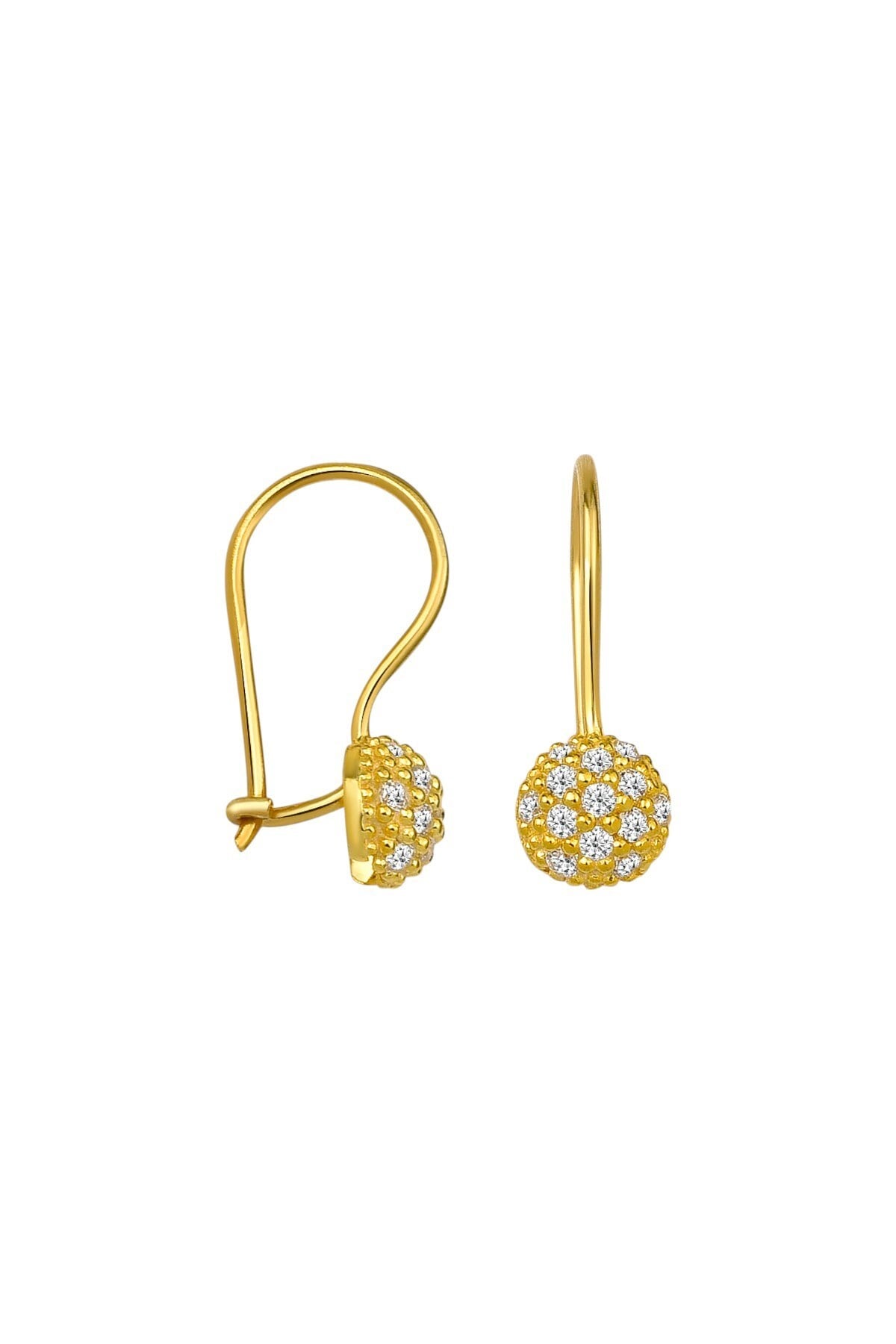 925 Ayar Gümüş 6 Mm Top Zirkon Taşlı Mengeçli Küpe