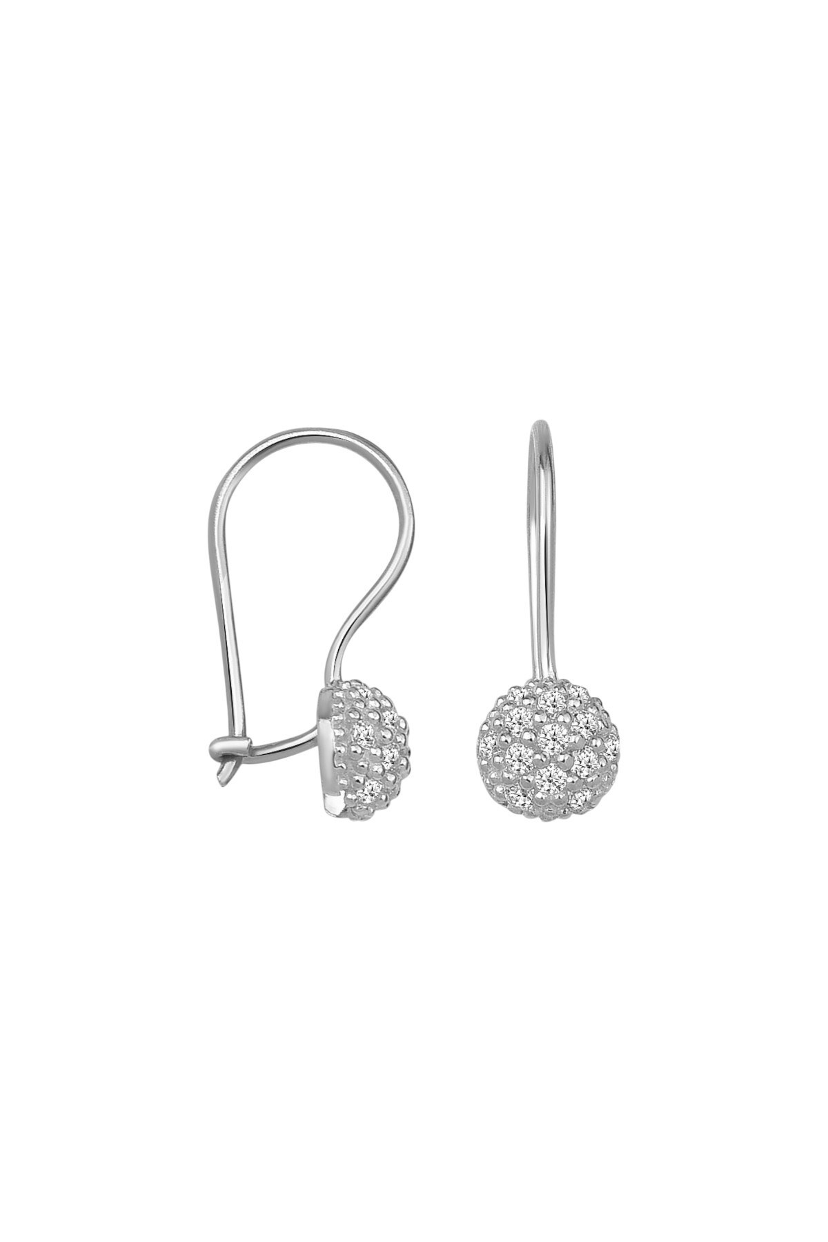 925 Ayar Gümüş 6 Mm Top Zirkon Taşlı Mengeçli Küpe