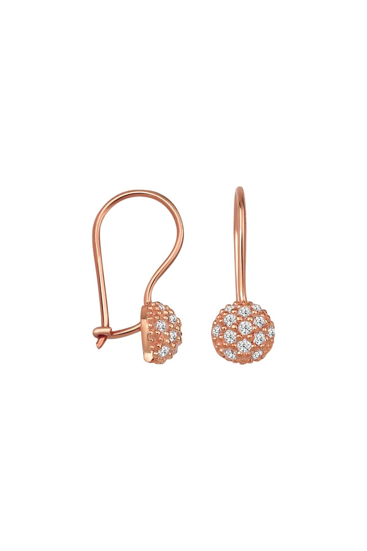 925 Ayar Gümüş 6 Mm Top Zirkon Taşlı Mengeçli Küpe
