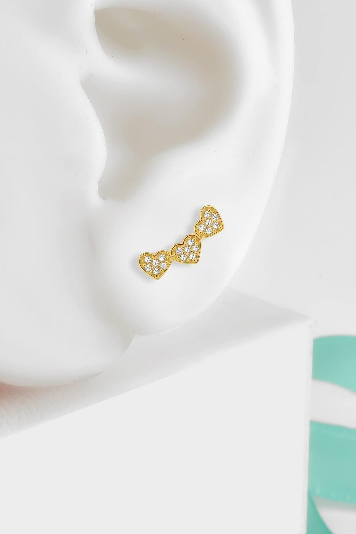925 Ayar Gümüş Kalp Model Zirkon Taşlı Çivili Küpe