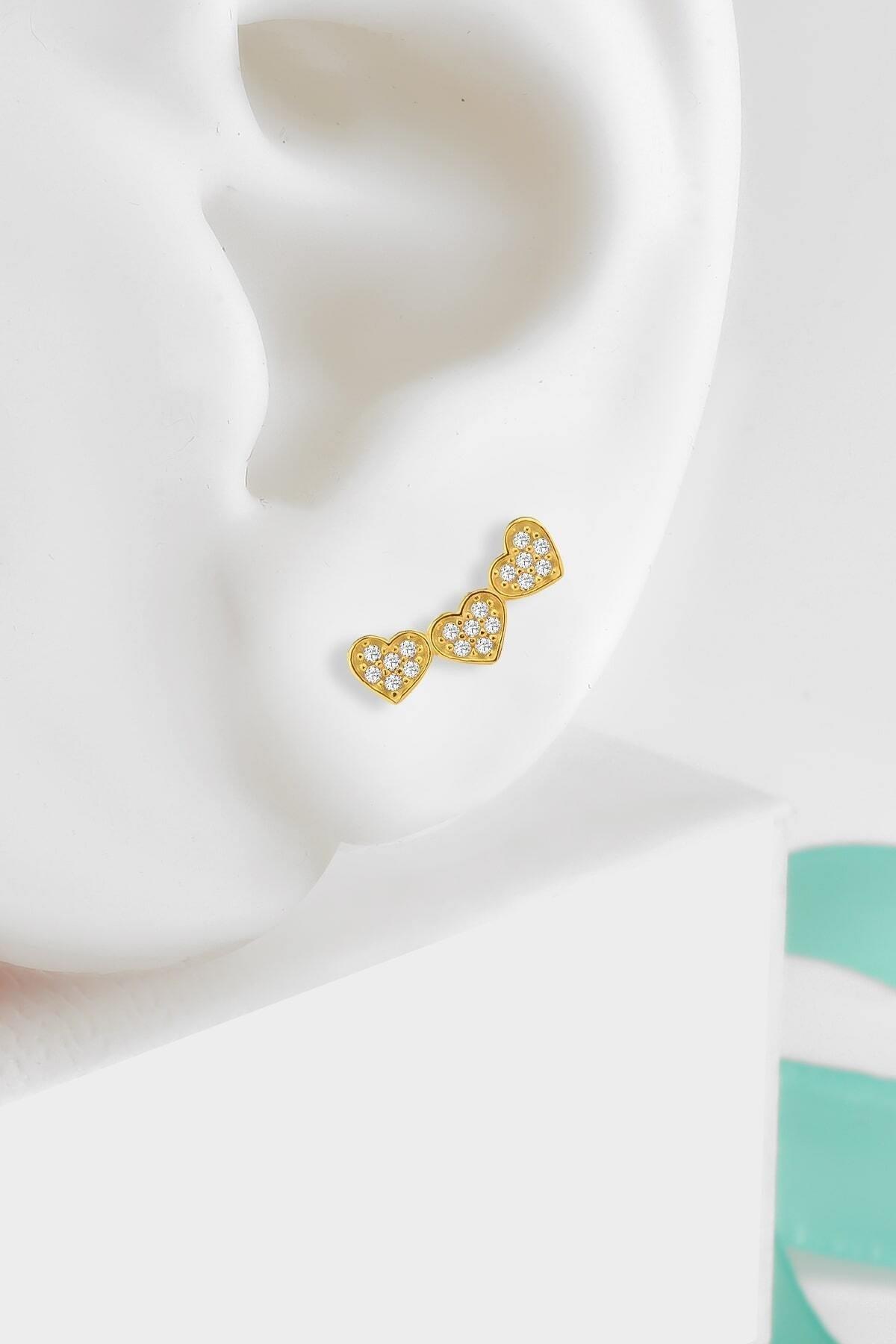 925 Ayar Gümüş Kalp Model Zirkon Taşlı Çivili Küpe