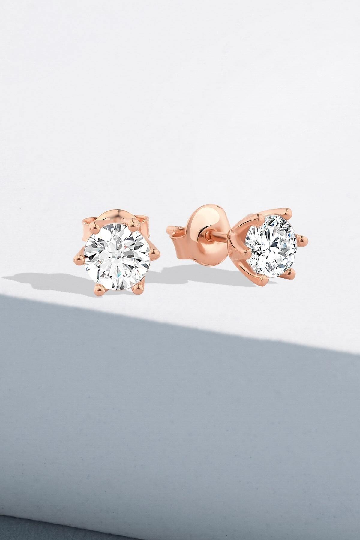 925 Ayar Gümüş Zirkon 5,0 Mm Özel Tasarım V Tel Tırnak Tek Taş Pırlanta Montür Rose Küpe