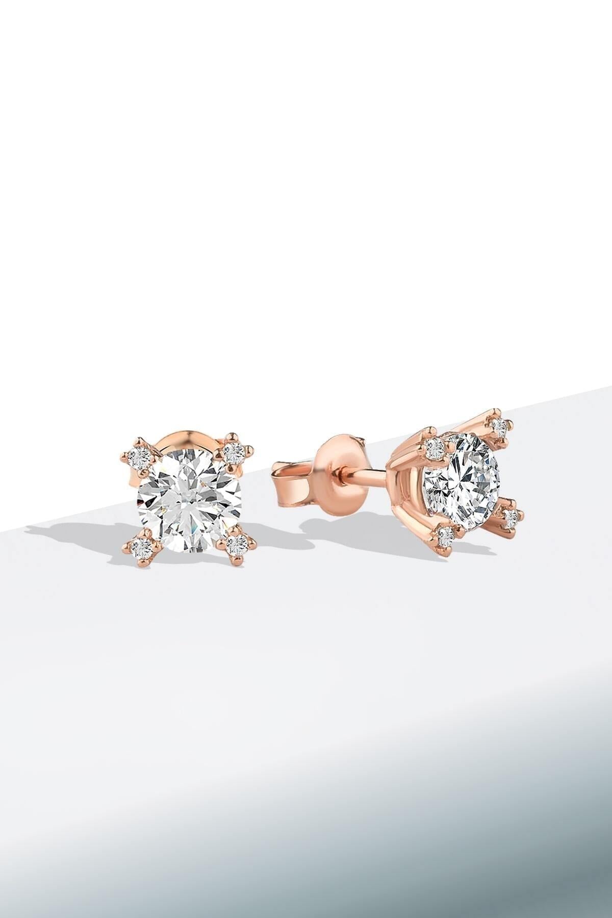 925 Ayar Gümüş Zirkon 5,0 Mm Yıldız Tek Taş Pırlanta Montür Rose Küpe