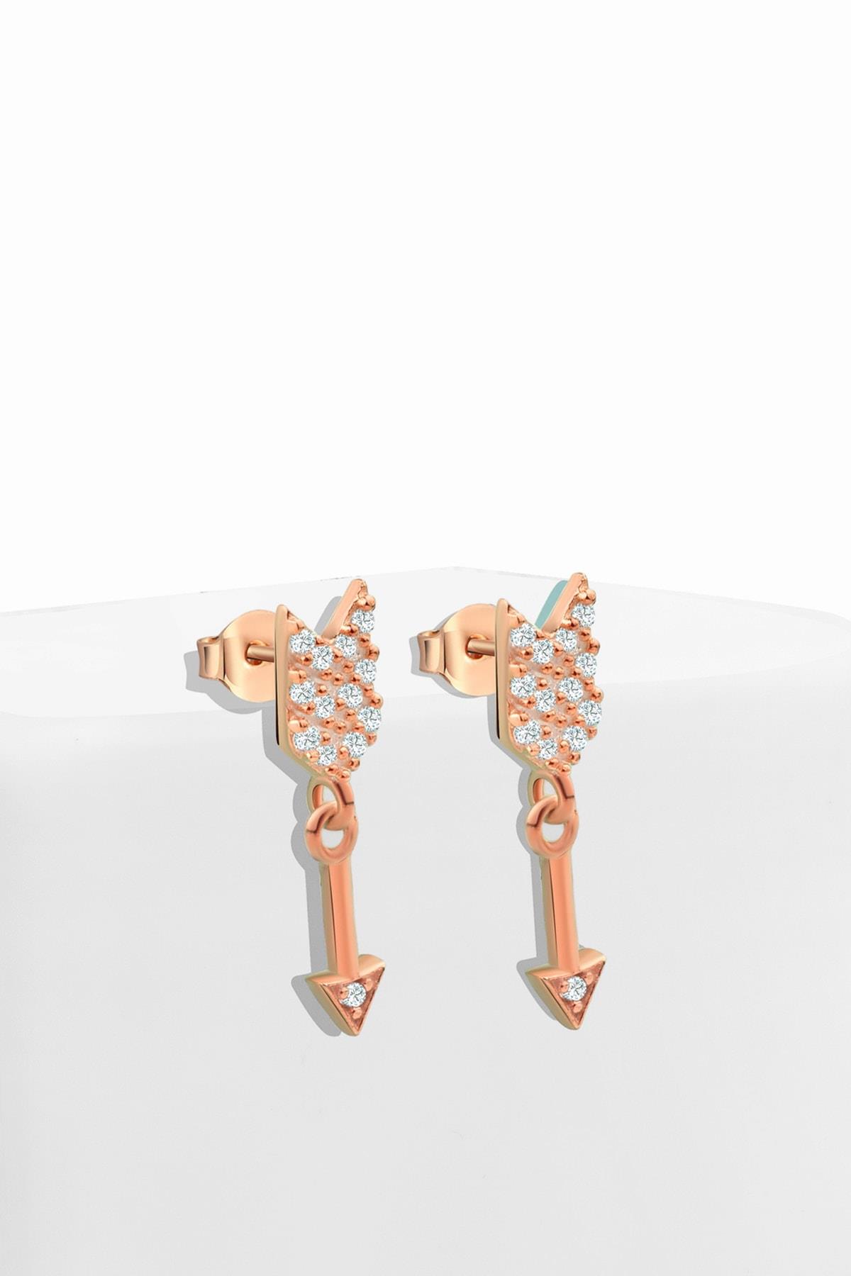 925 Ayar Gümüş Zirkon Taşlı Ok Model Çivili Gold Küpe
