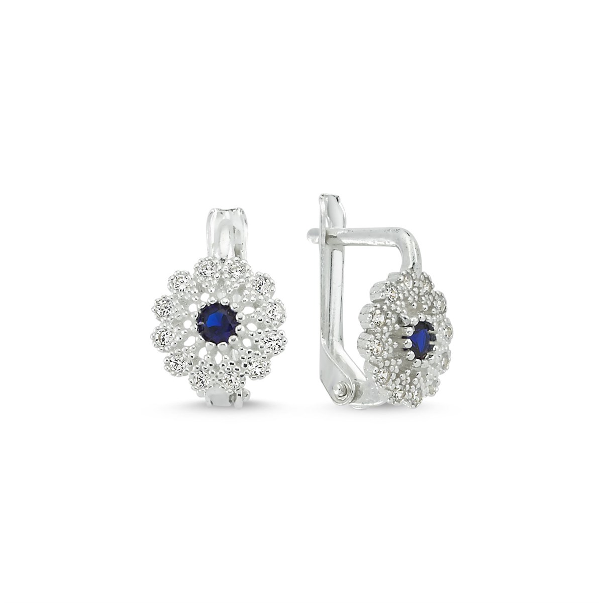Çiçek Tasarımlı Safir Taşlı Çocuk Küpe