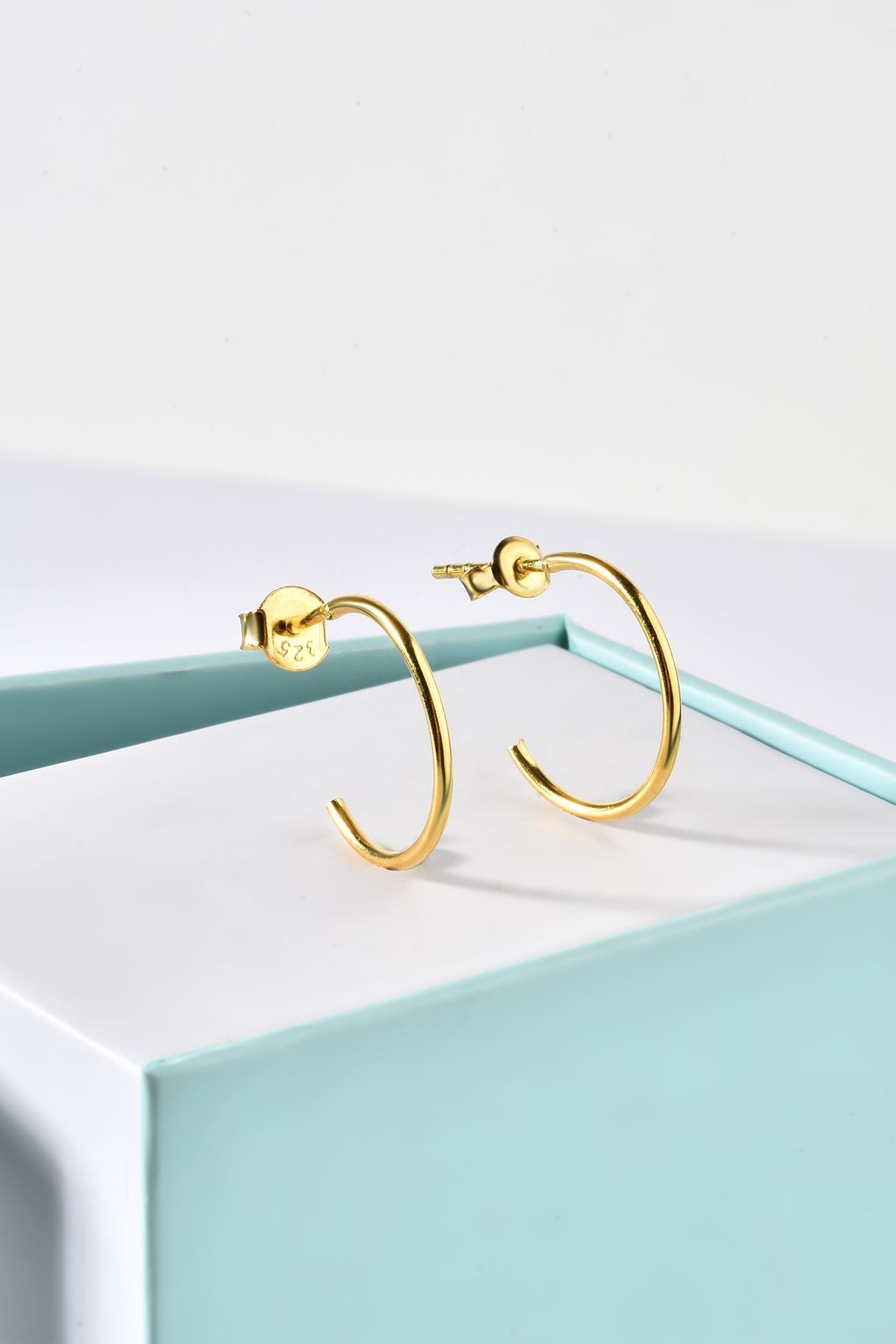 Gümüş 1.6 cm İçi Dolu Halka Gold Küpe