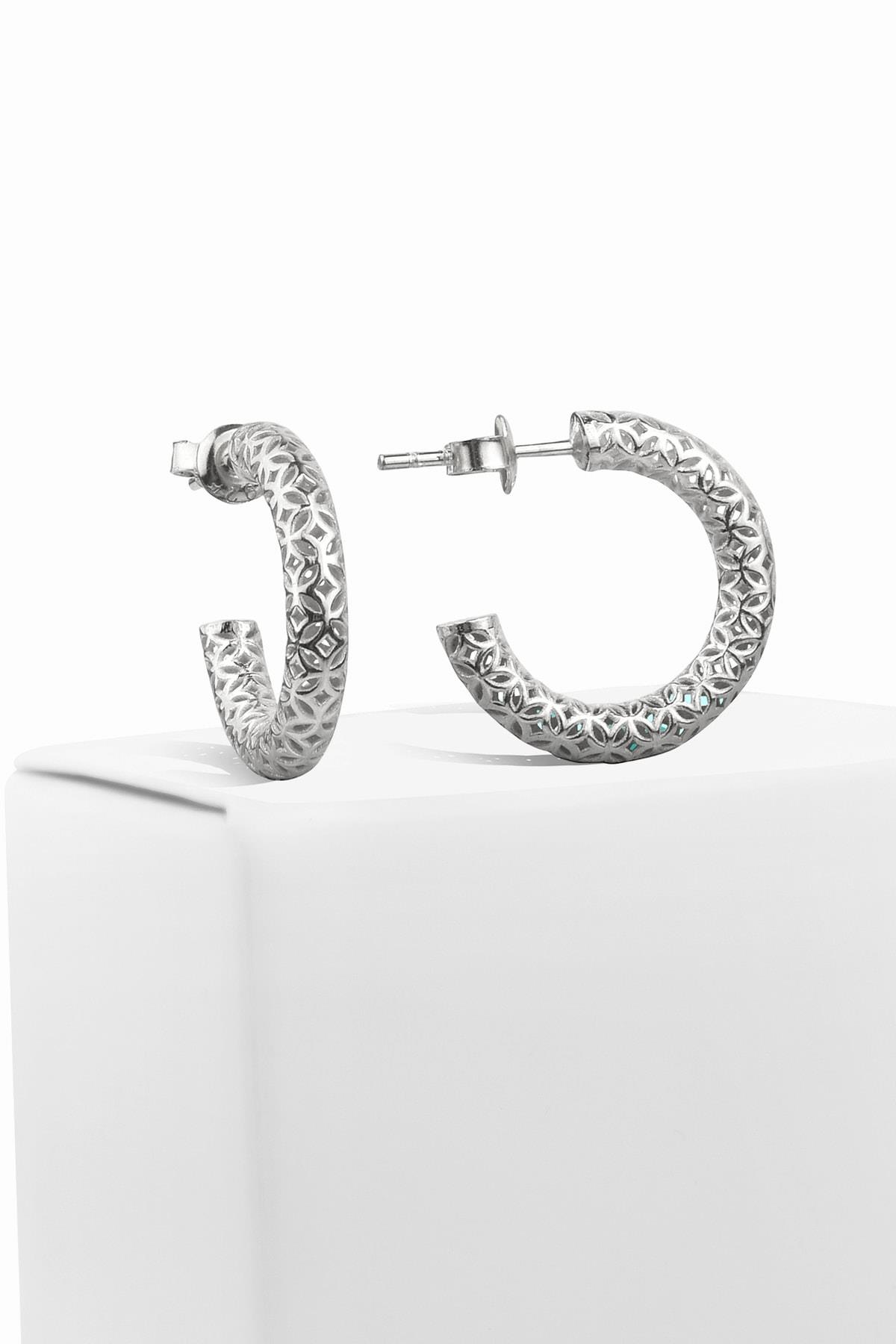 Gümüş 1.7 cm Füzyon Desen Halka Gold Küpe
