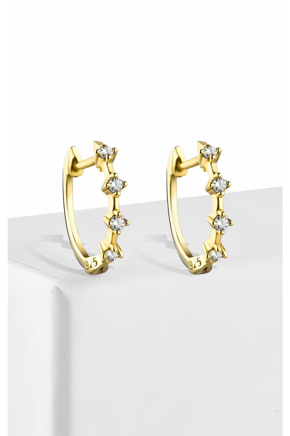 Gümüş 17 mm Yuvarlak Pırlanta Model Gold Küpe
