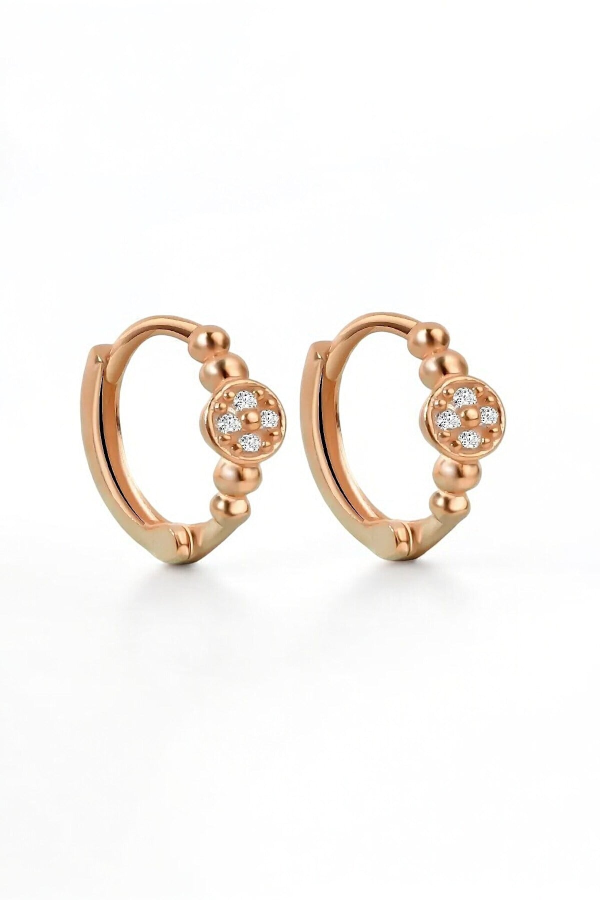 Gümüş 925 Ayar 1.3 Cm Zirkon Taşlı Toplur Rose Küpe