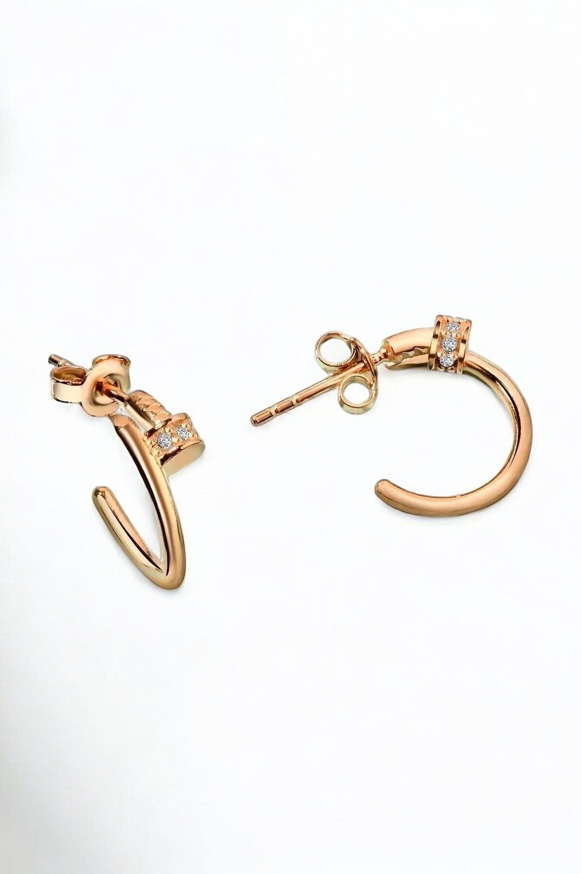 Gümüş 925 Ayar 1.3 Cm Vida Model Rose Çivili Küpe