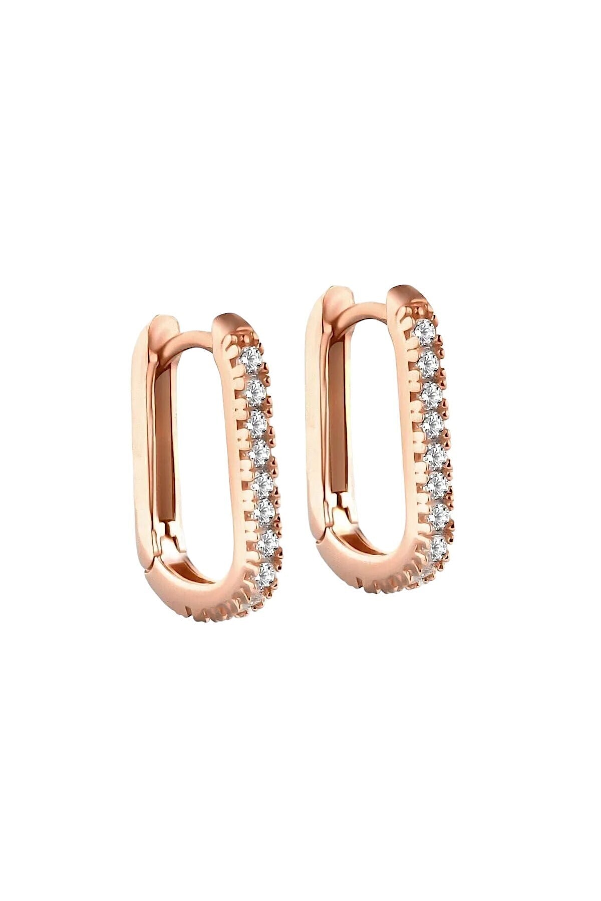 Gümüş 925 Ayar 1.7 Cm Zirkon Taşlı U Rose Model Küpe