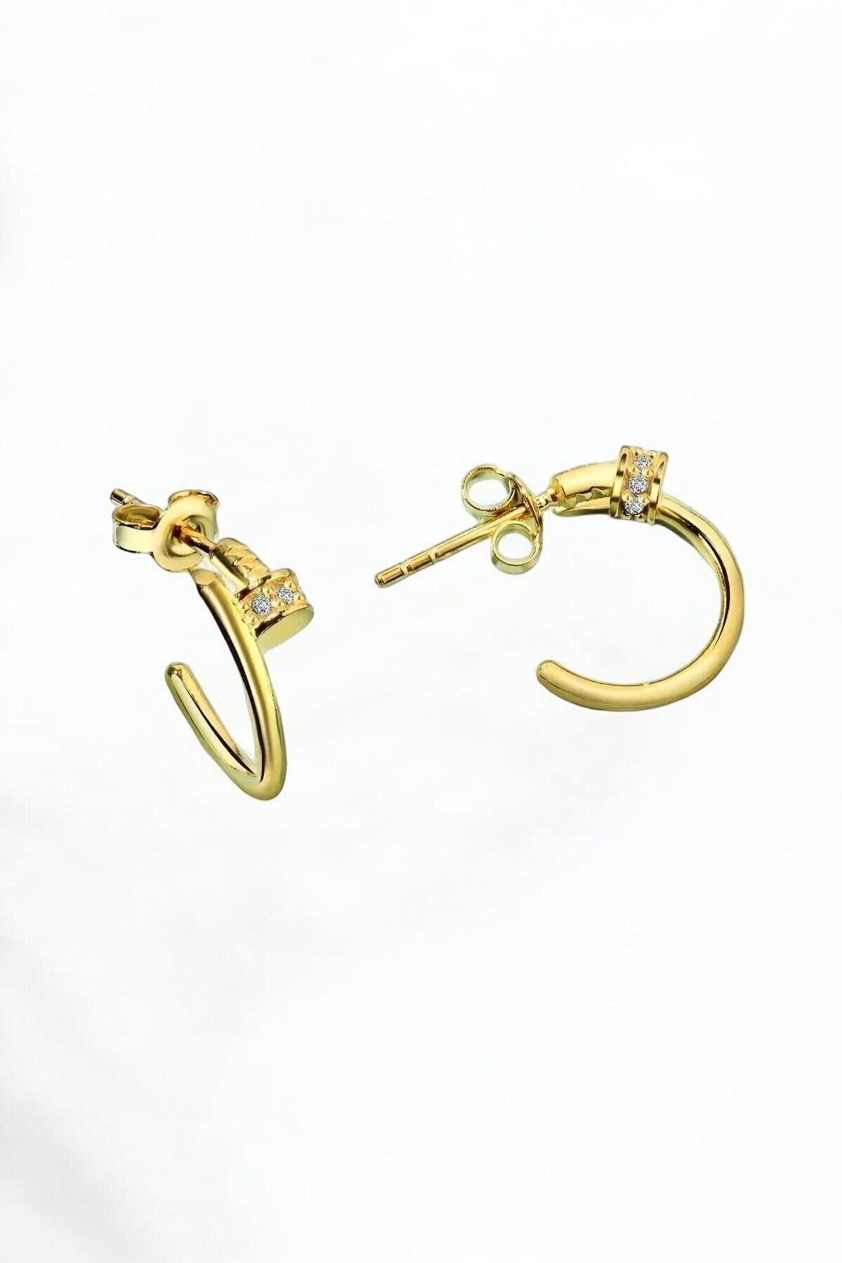 Gümüş 925 Ayar 1.3 Cm Vida Model Gold Çivili Küpe