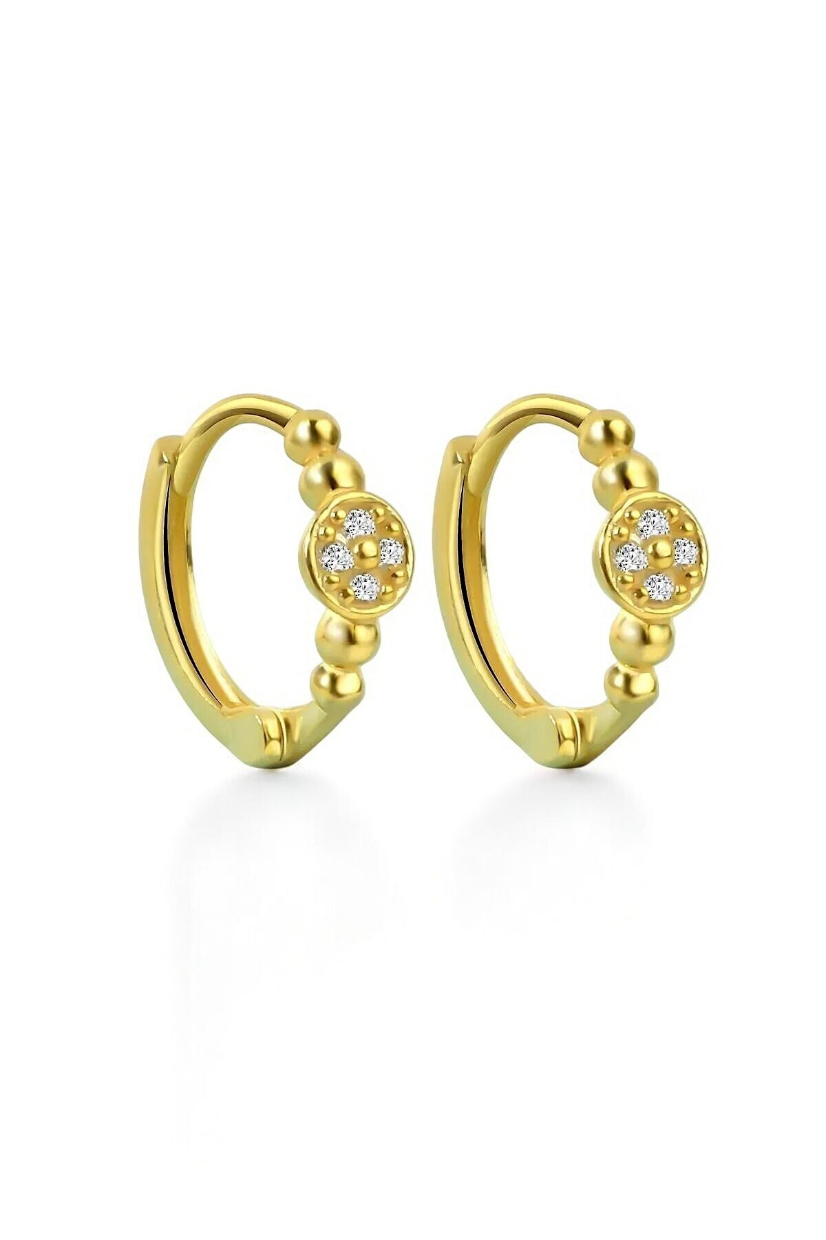 Gümüş 925 Ayar 1.3 Cm Zirkon Taşlı Toplu Gold Küpe