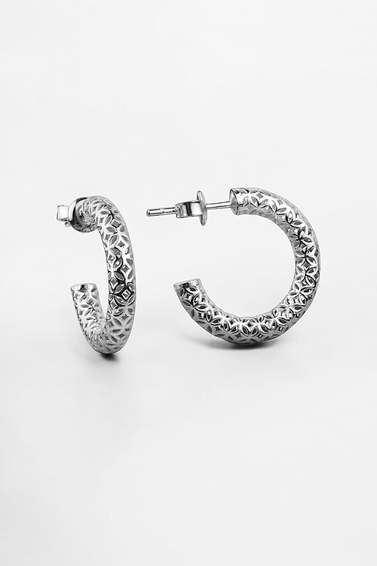 Gümüş 925 Ayar 1.7 Cm Füzyon Desen Halka Küpe