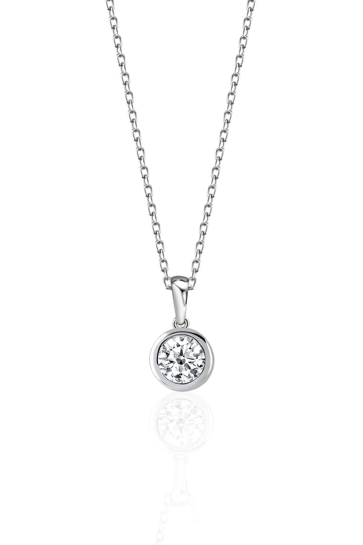 Gümüş 925 Ayar 10 Mm Zirkon Taşlı Tek Taş Kolye