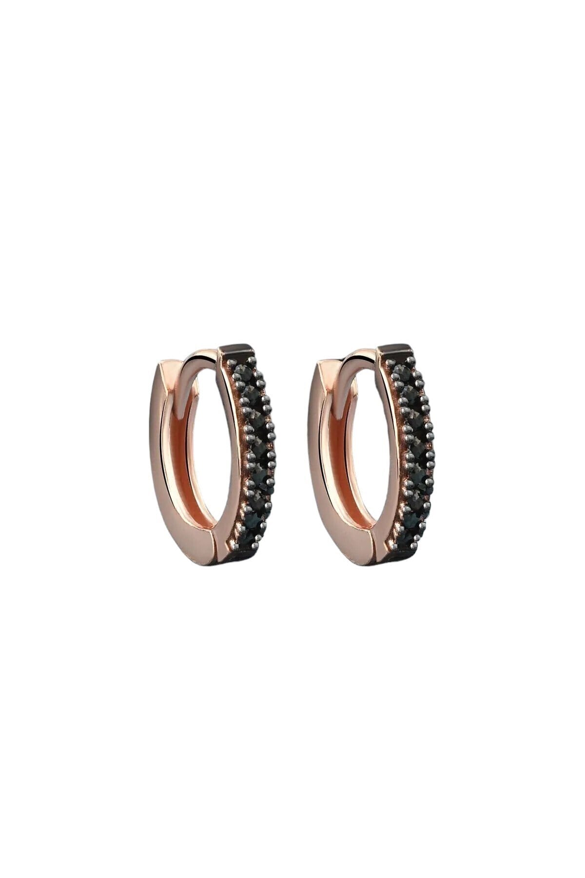 Gümüş 925 Ayar 12 Mm Zirkon Siyah Taşlı Rose Küpe