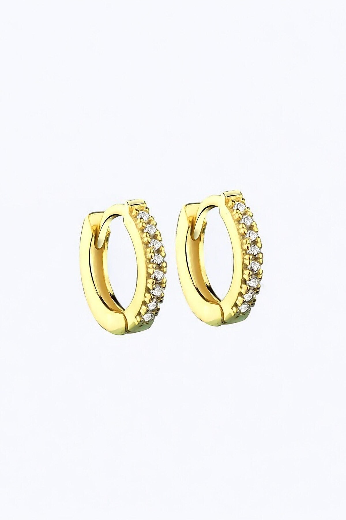 Gümüş 925 Ayar 12 Mm Zirkon Taşlı Gold Küpe