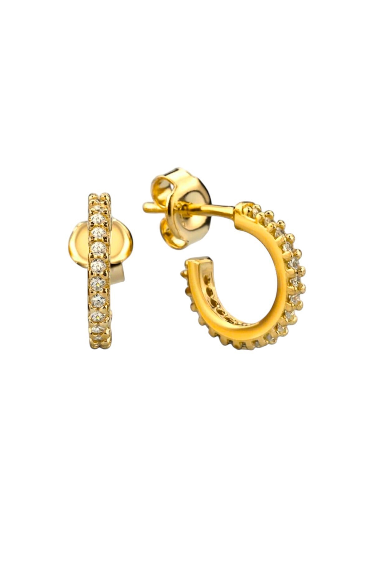 Gümüş 925 Ayar 12 Mm Zirkon Taşlı Gümüş Küpe