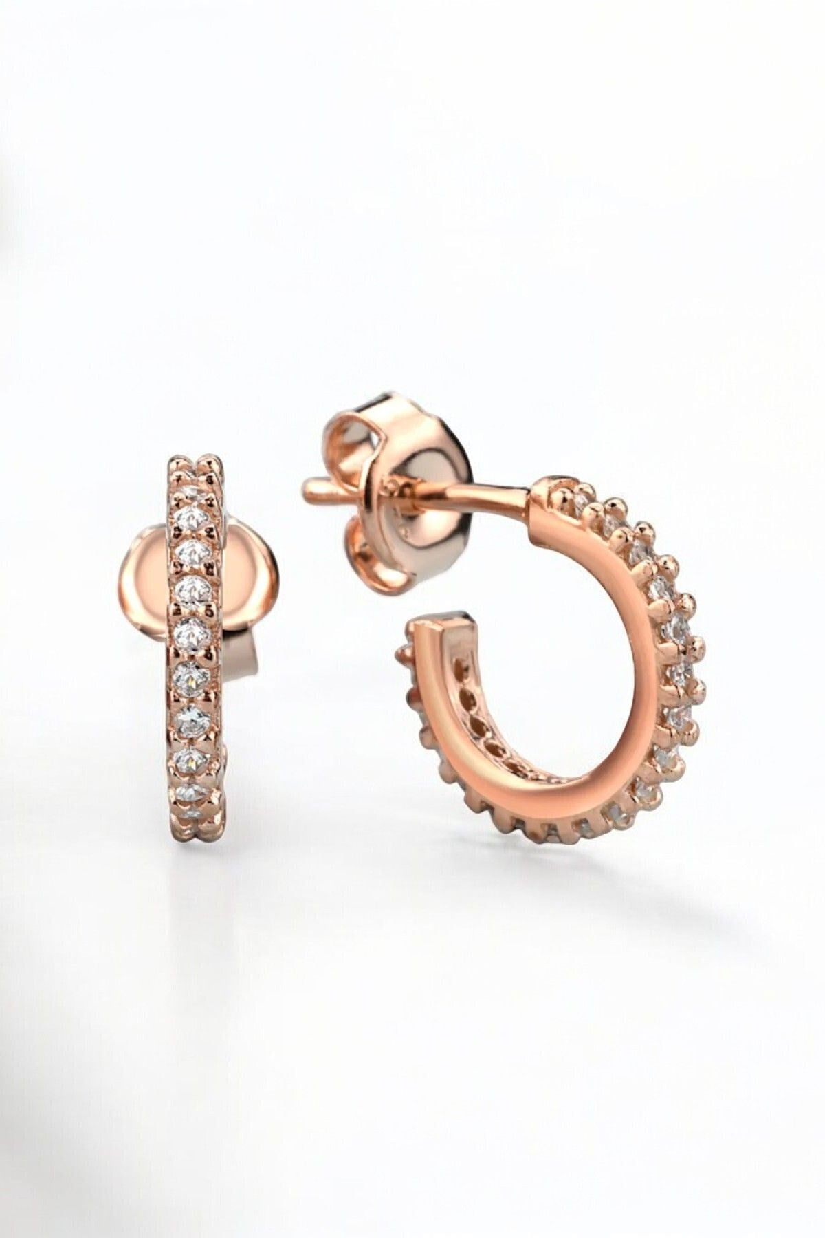 Gümüş 925 Ayar 12 Mm Zirkon Taşlı Gümüş Küpe