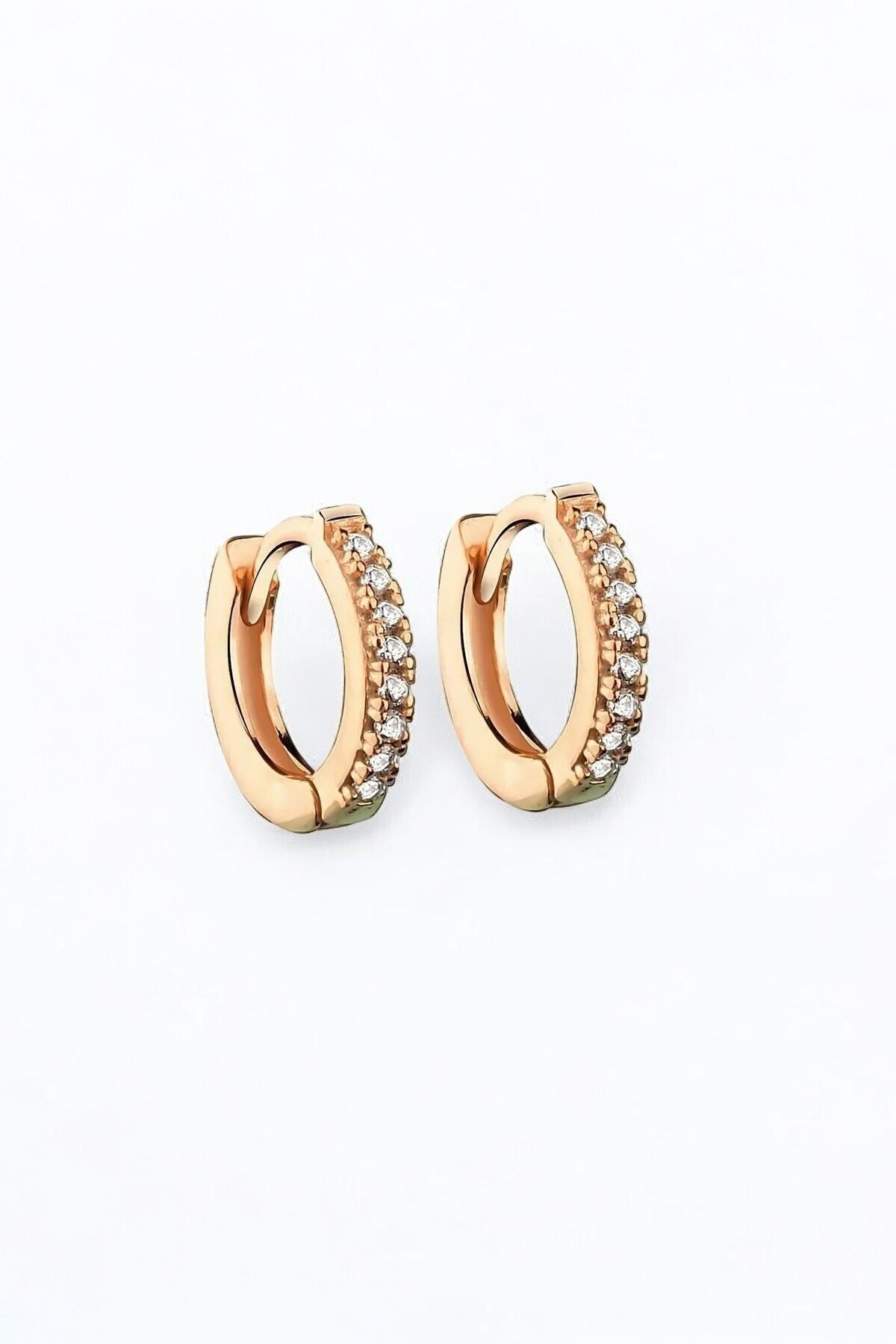 Gümüş 925 Ayar 12 Mm Zirkon Taşlı Rose Küpe