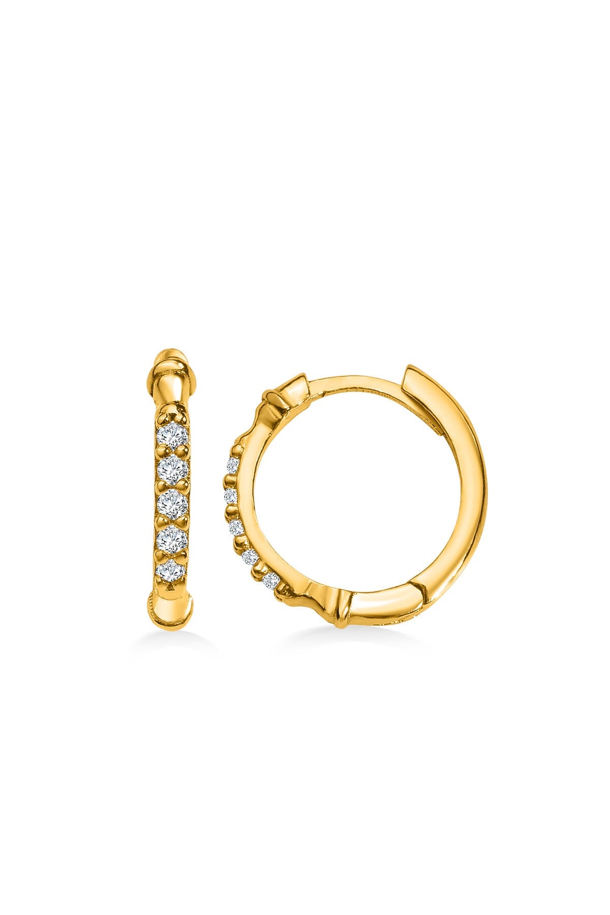 Gümüş 925 Ayar 15 Mm Desenli Zirkon Taşlı Gold Halka Küpe
