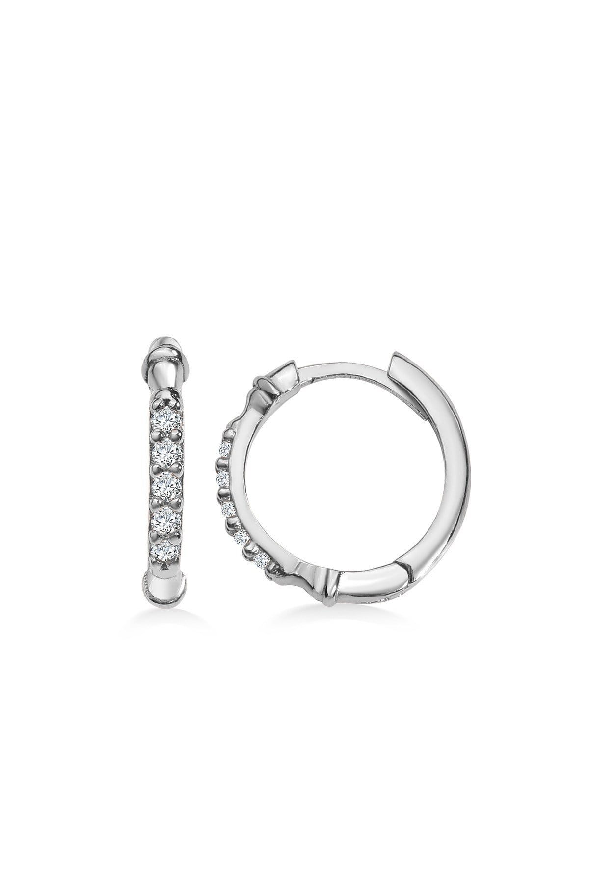 Gümüş 925 Ayar 15 Mm Desenli Zirkon Taşlı Halka Küpe