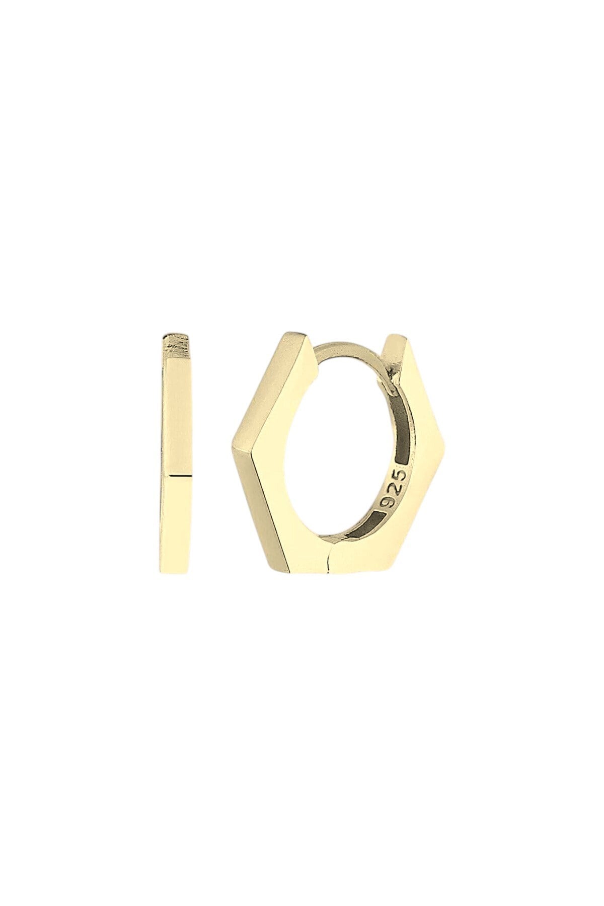Gümüş 925 Ayar 16 Mm Altıgen Halka Küpe