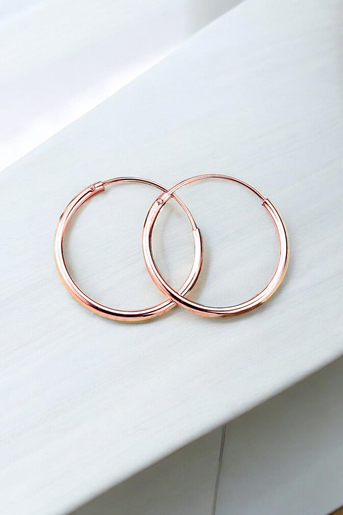 Gümüş 925 Ayar 16 Mm Düz Halka Model Rose Küpe