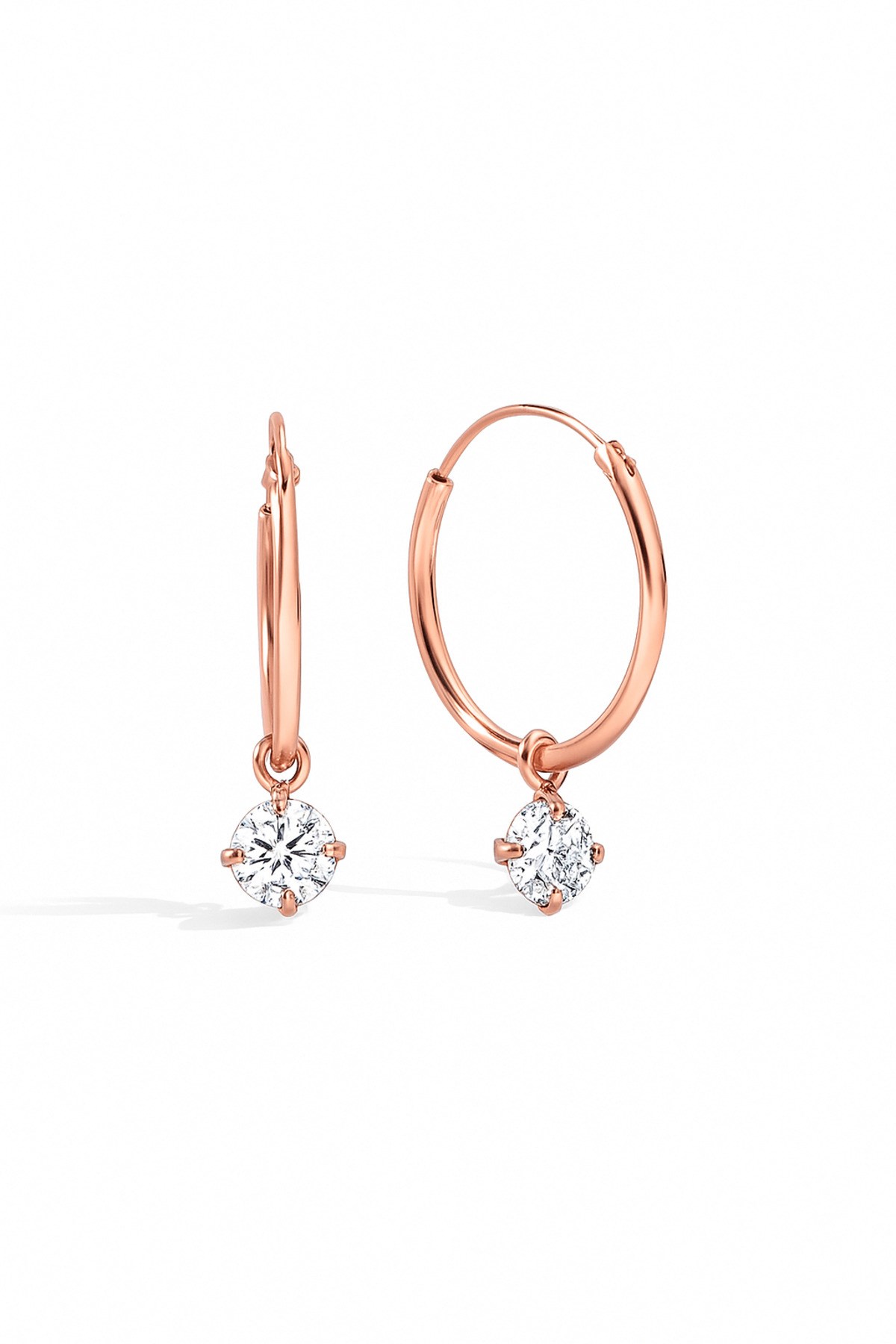 Gümüş 925 Ayar 16 Mm Zirkon Taşlı Halka Rose Küpe