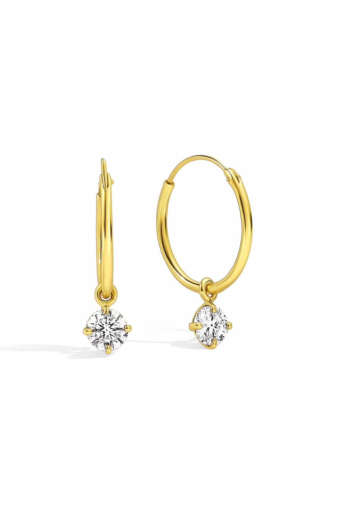Gümüş 925 Ayar 16 Mm Zirkon Taşlı Halka Gold Küpe
