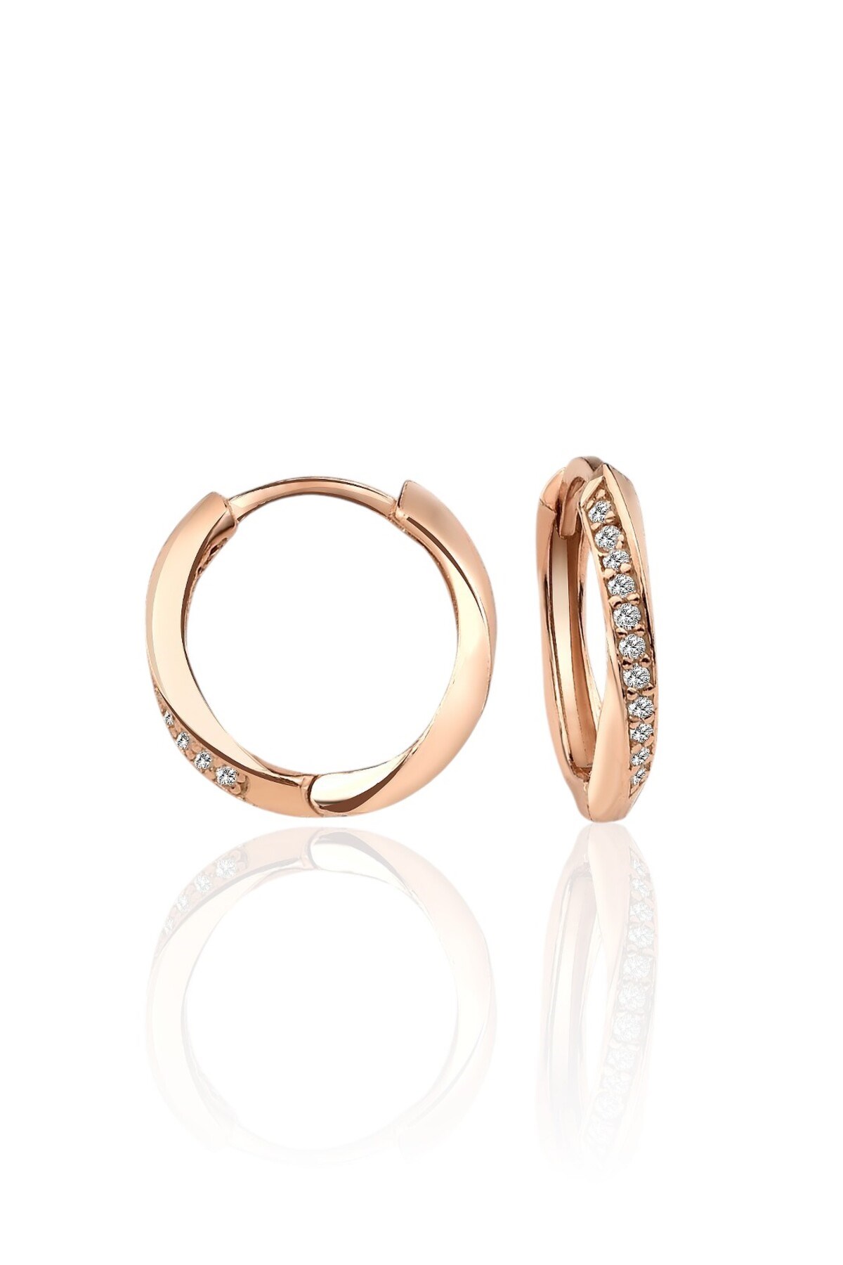 Gümüş 925 Ayar 17 Mm  Şık ve Modern Halka Zirkon Taşlı Rose Küpe