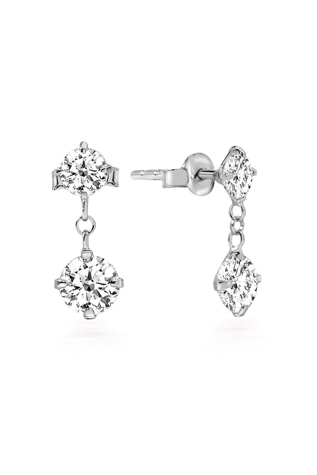 Gümüş 925 Ayar 4-5 Mm Premium Star Kesim Zirkon Taşlı Zincirli Küpe