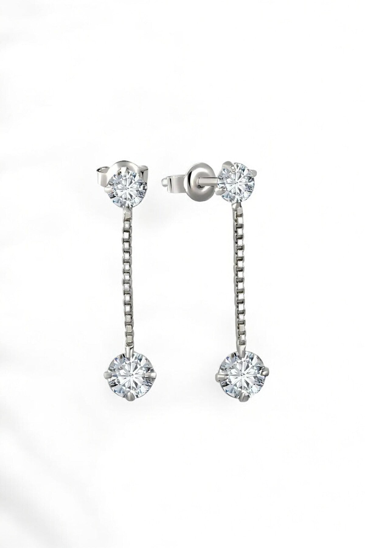 Gümüş 925 Ayar 4 Mm 5 Mm Zincirli Premium Star Kesim Zirkon Taşlı Küpe