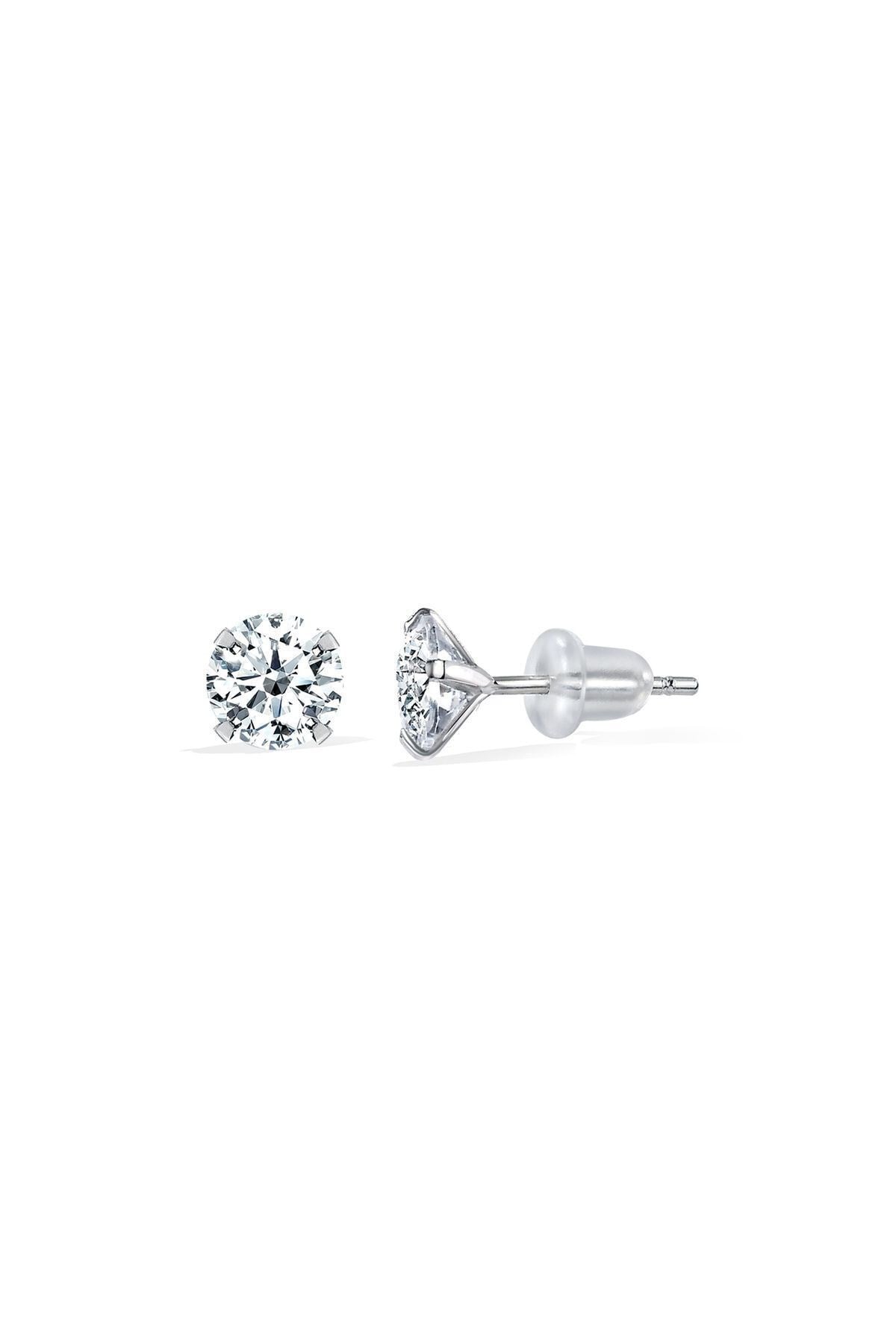 Gümüş 925 Ayar 4 Mm Premium Star Kesim Zirkon Taşlı Silikon Kelebekli Çivili Küpe