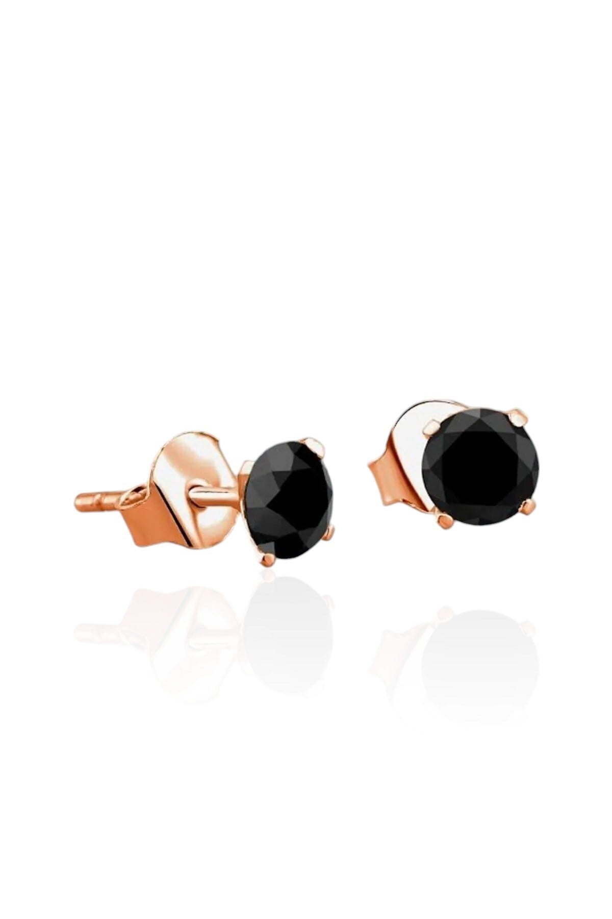 Gümüş 925 Ayar 4 Mm Tek Zirkon Siyah Taşlı Çivili Rose Küpe