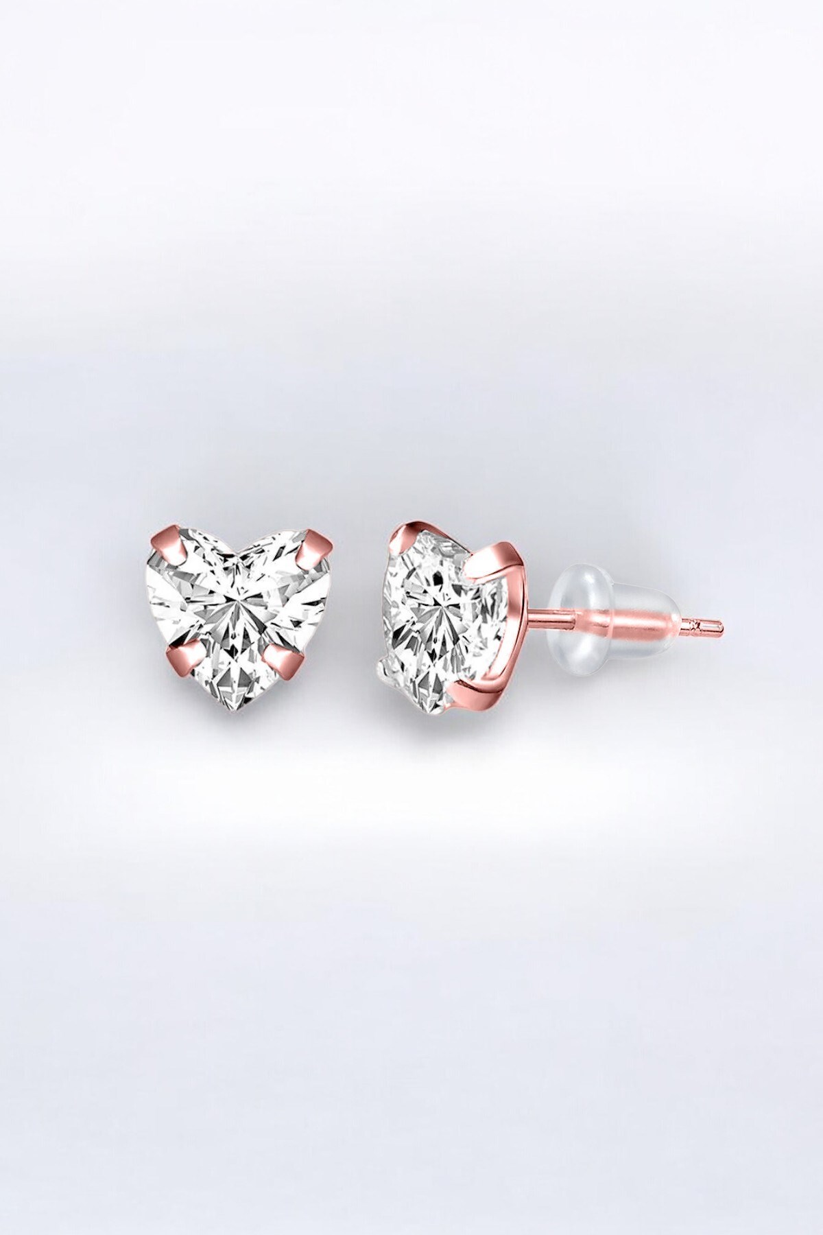 Gümüş 925 Ayar 5 mm Kalp Pırlanta Montür Zirkon Taşlı Çivili Rose Küpe