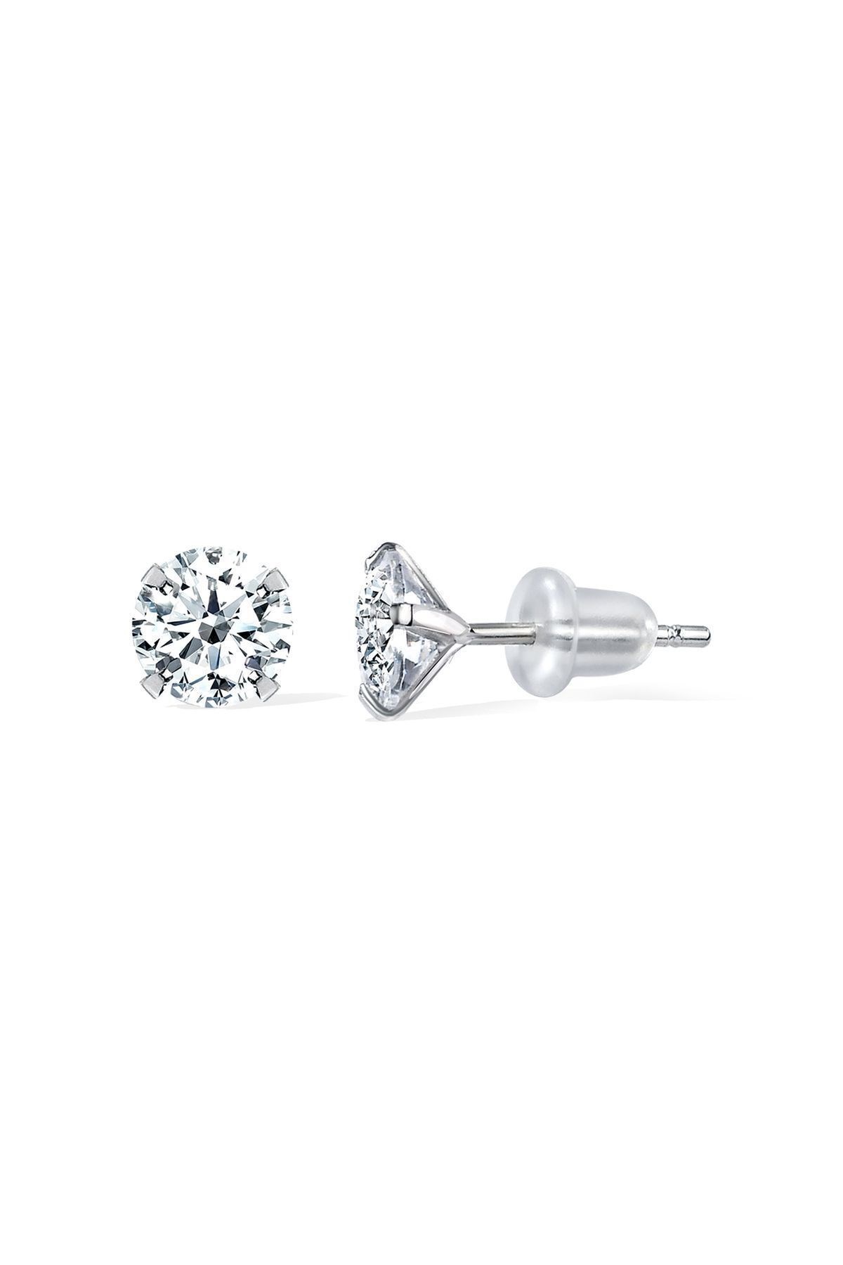 Gümüş 925 Ayar 5 Mm Premium Star Kesim Zirkon Taşlı Silikon Kelebekli Çivili Küpe