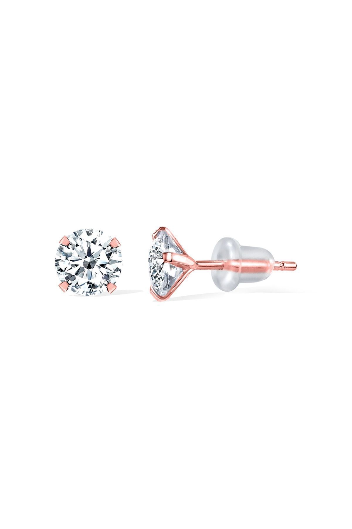 Gümüş 925 Ayar 5 Mm Premium Star Kesim Zirkon Taşlı Silikon Kelebekli Çivili Rose Küpe